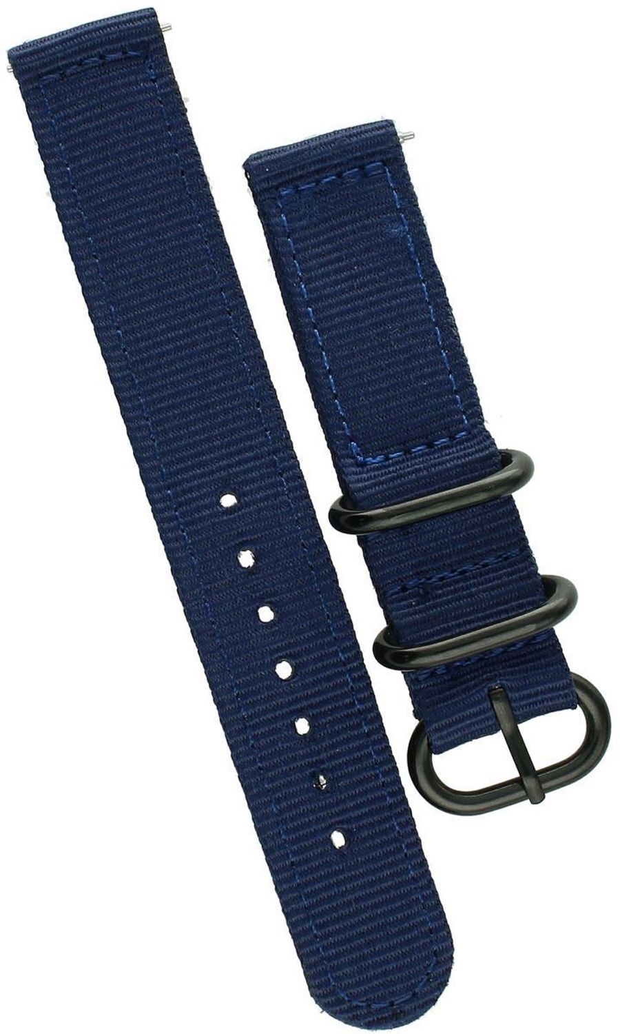 Wytrzymały pasek do zegarka NATO 020, parciany w granatowym kolorze, długość 80122 mm, szerokość mocowania 18 mm, sprzączka stalowa. Idealny do zegarków codziennych i sportowych.1.jpg